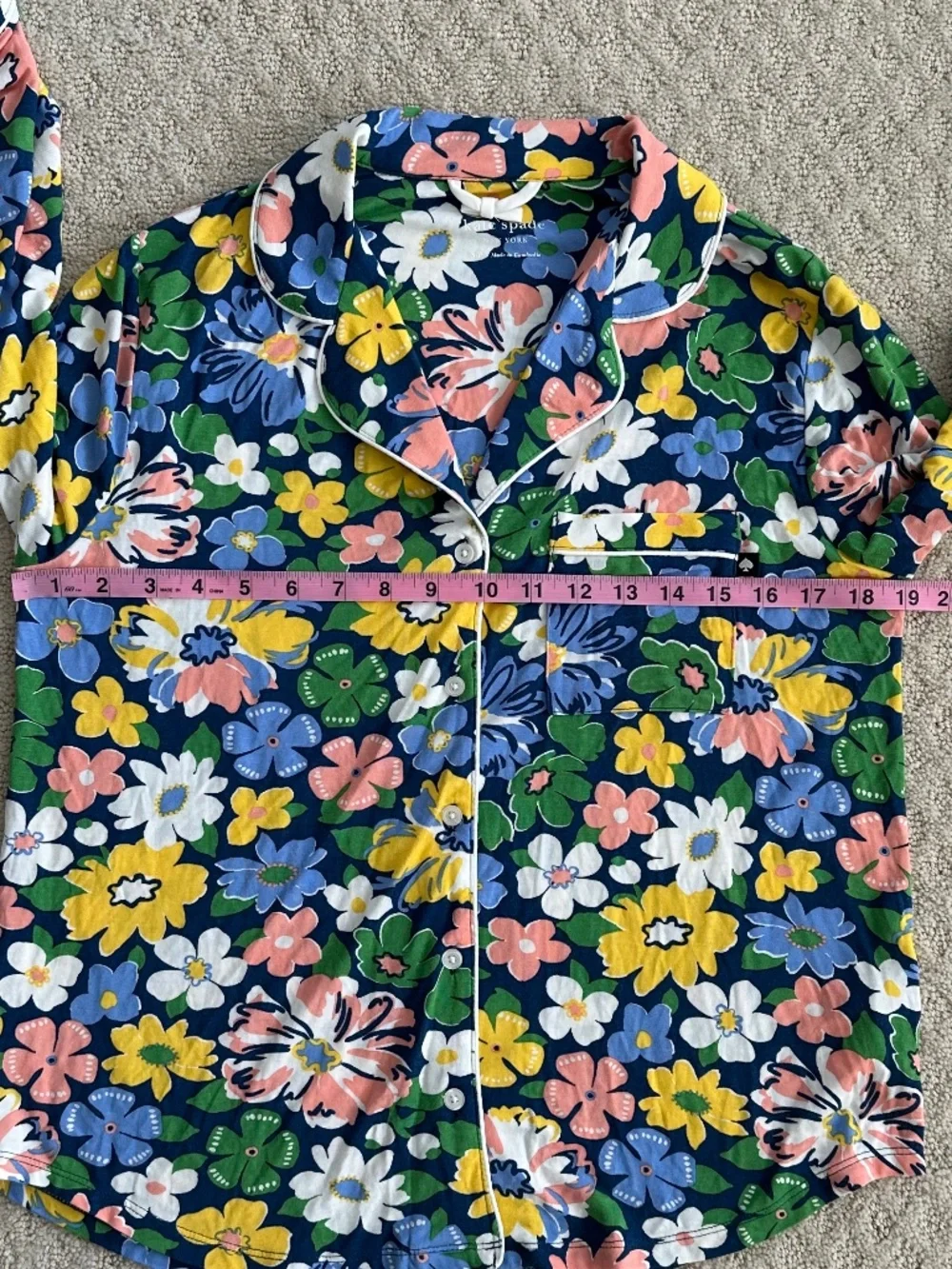 Kate Spade Long Sleeve Floral Pajama Set Small Relaxed Fit Lightweight Stretchy